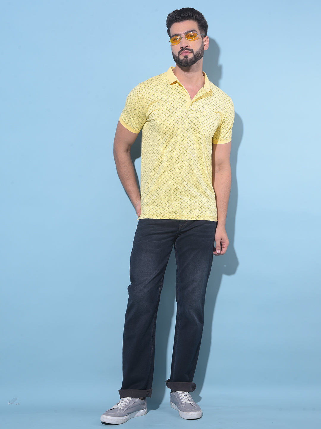 Yellow Printed Polo T-Shirt-Men T-Shirts-Crimsoune Club