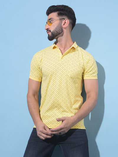 Yellow Printed Polo T-Shirt-Men T-Shirts-Crimsoune Club