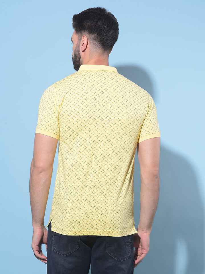 Yellow Printed Polo T-Shirt-Men T-Shirts-Crimsoune Club