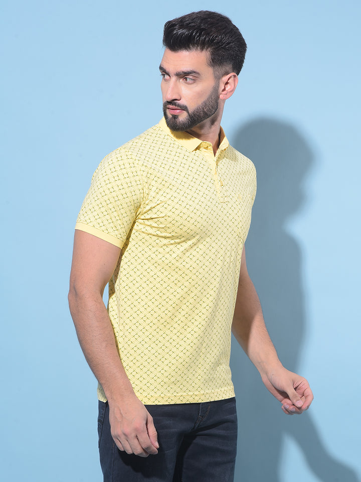 Yellow Printed Polo T-Shirt-Men T-Shirts-Crimsoune Club