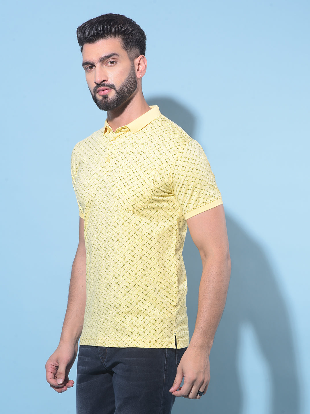Yellow Printed Polo T-Shirt-Men T-Shirts-Crimsoune Club
