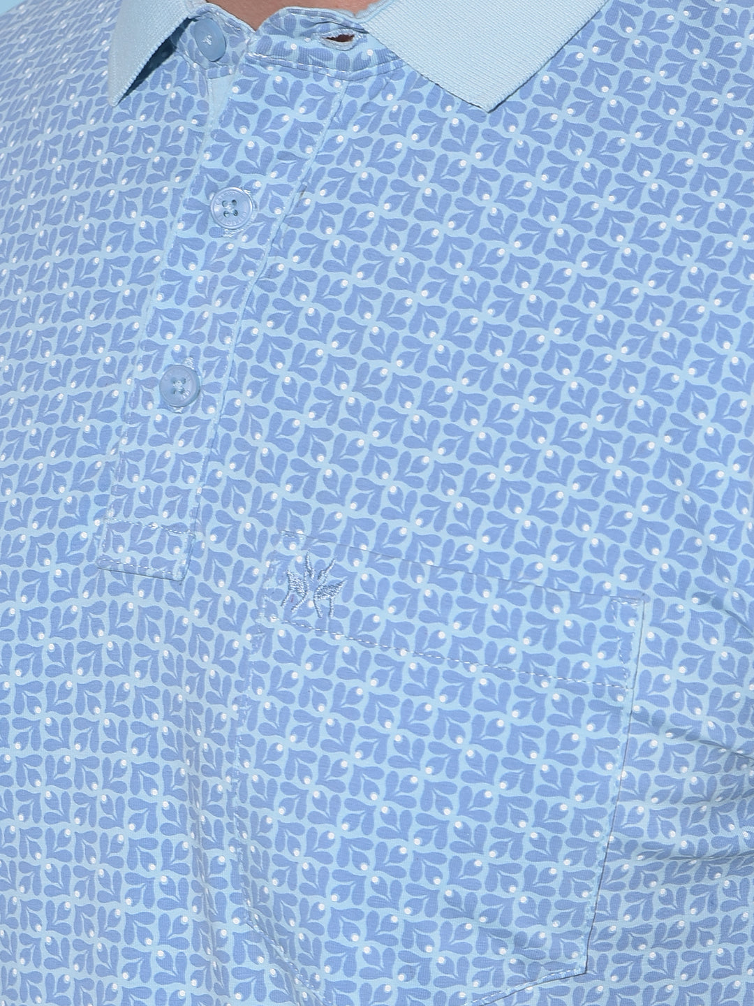 Blue Floral Print Polo T-Shirt-Men T-Shirts-Crimsoune Club
