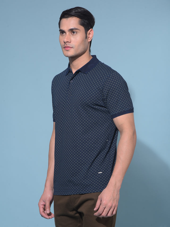 Navy Blue Printed T-Shirt-Men T-Shirts-Crimsoune Club