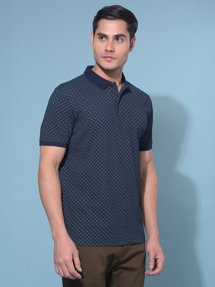 Navy Blue Printed T-Shirt-Men T-Shirts-Crimsoune Club