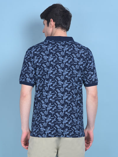 Navy Blue Floral Print Tshirt-Men T-shirts-Crimsoune Club