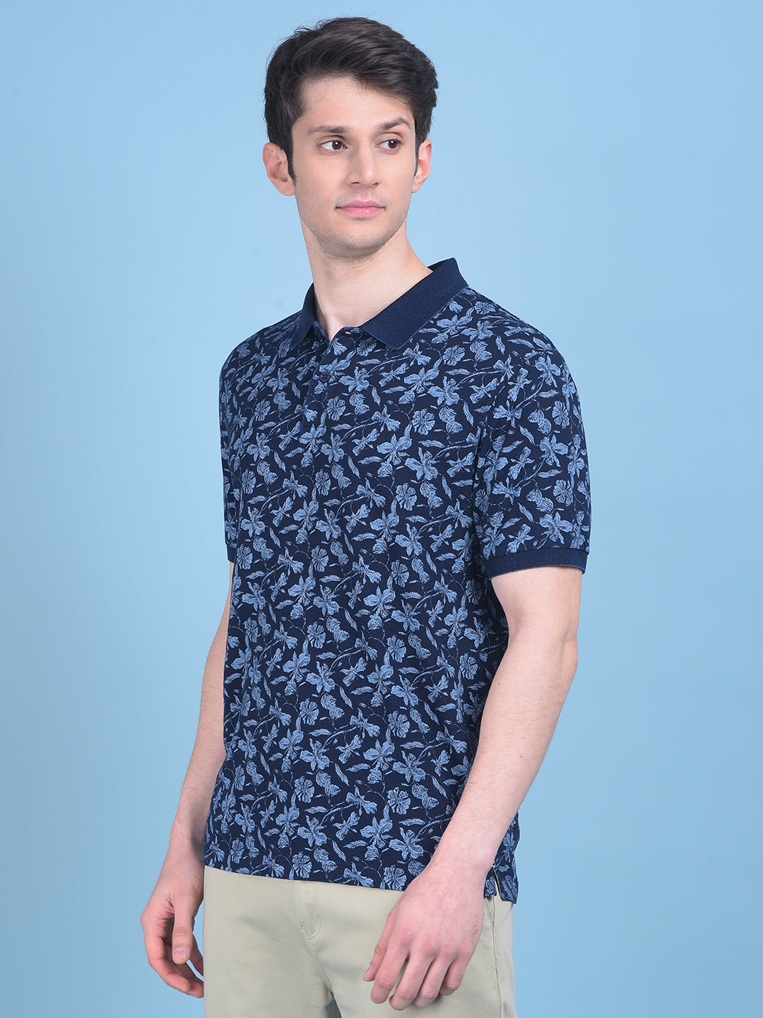 Navy Blue Floral Print Tshirt-Men T-shirts-Crimsoune Club