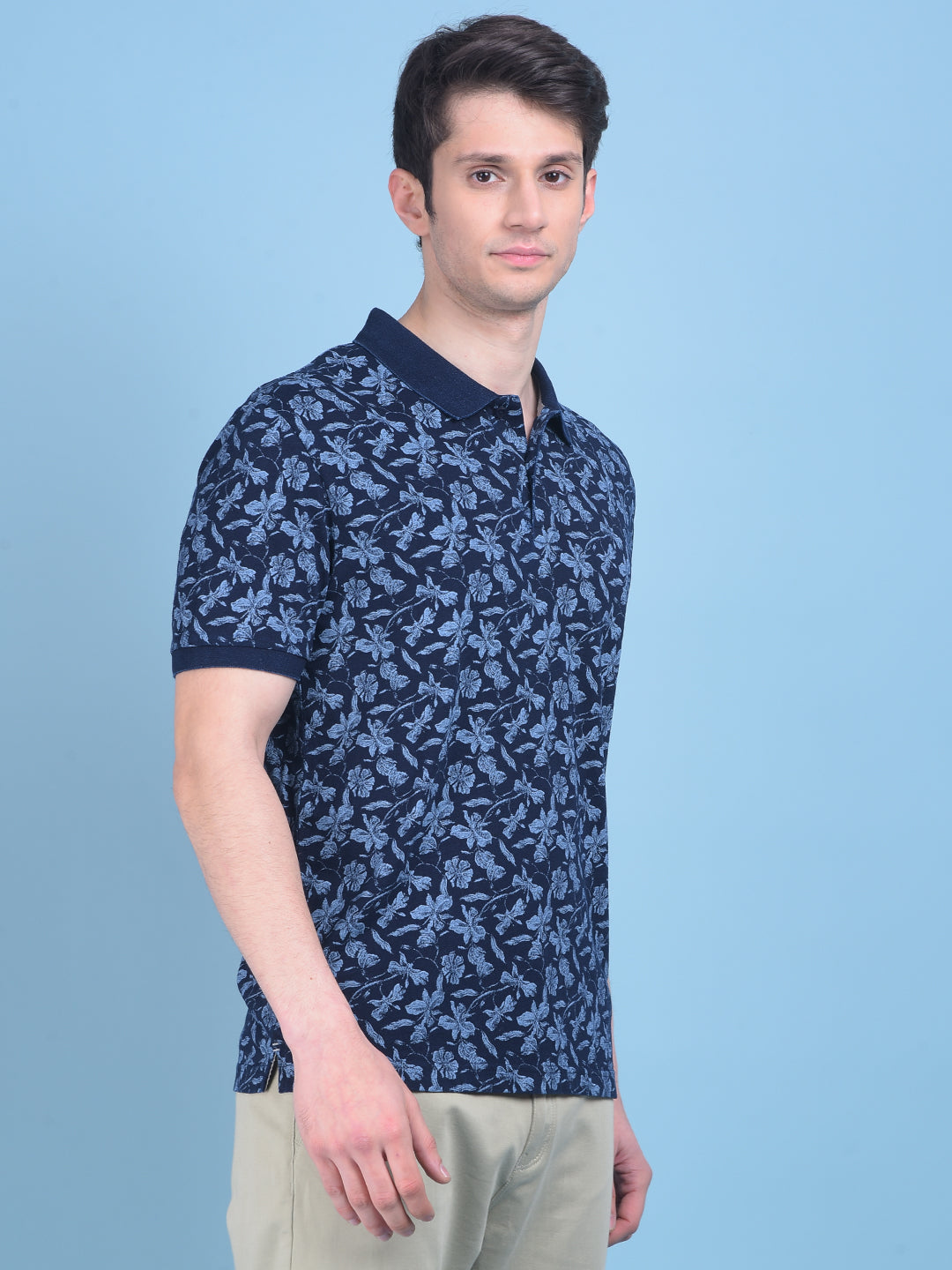 Navy Blue Floral Print Tshirt-Men T-shirts-Crimsoune Club