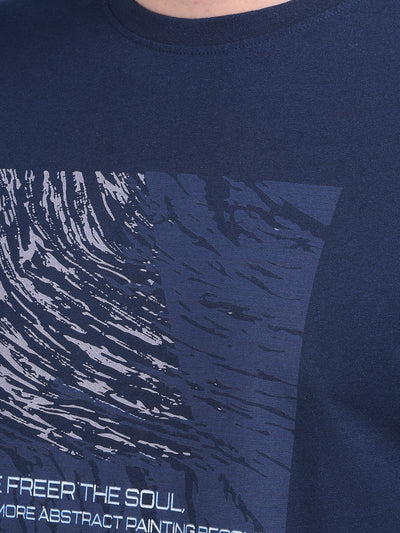 Navy Blue Graphic Print Cotton T-Shirt-Men T-shirts-Crimsoune Club