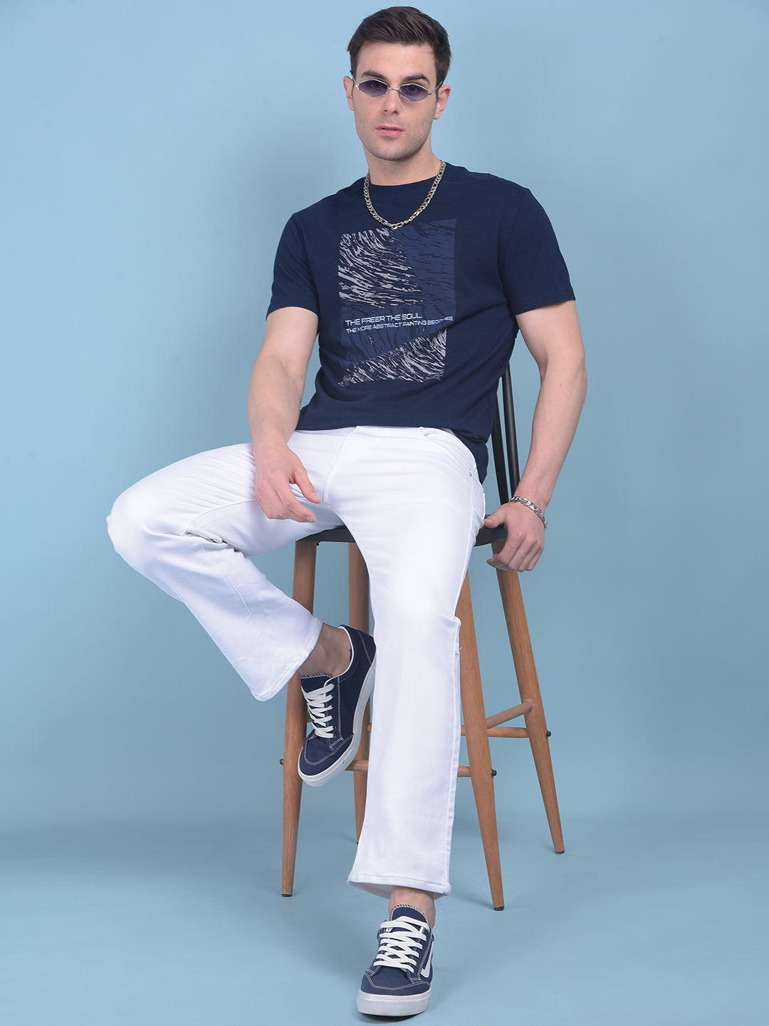 Navy Blue Graphic Print Cotton T-Shirt-Men T-shirts-Crimsoune Club