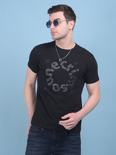 Black Typographic Print Cotton T-Shirt-Men T-shirts-Crimsoune Club