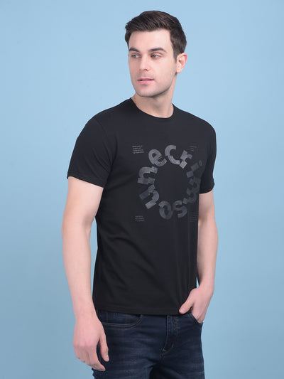 Black Typographic Print Cotton T-Shirt-Men T-shirts-Crimsoune Club