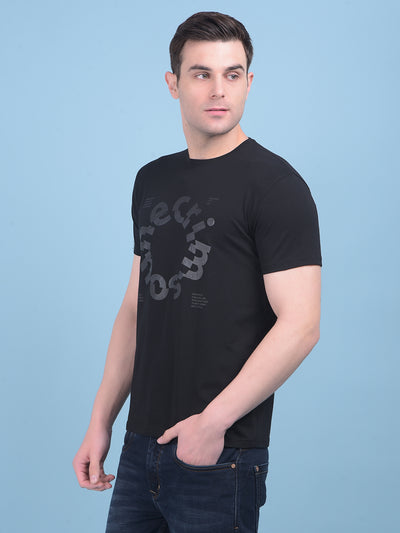 Black Typographic Print Cotton T-Shirt-Men T-shirts-Crimsoune Club