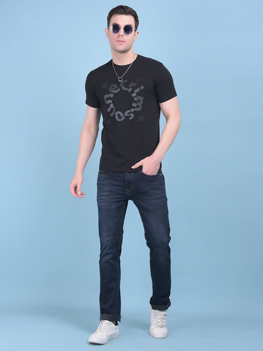 Black Typographic Print Cotton T-Shirt-Men T-shirts-Crimsoune Club