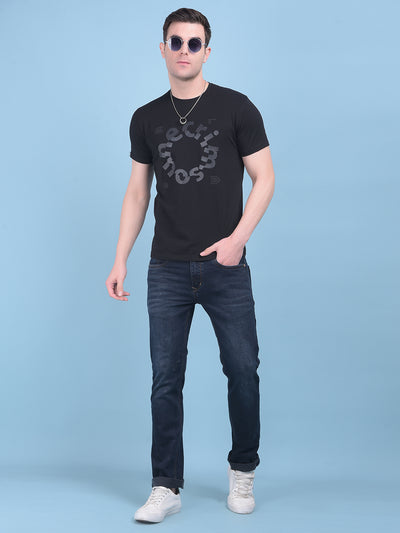Black Typographic Print Cotton T-Shirt-Men T-shirts-Crimsoune Club