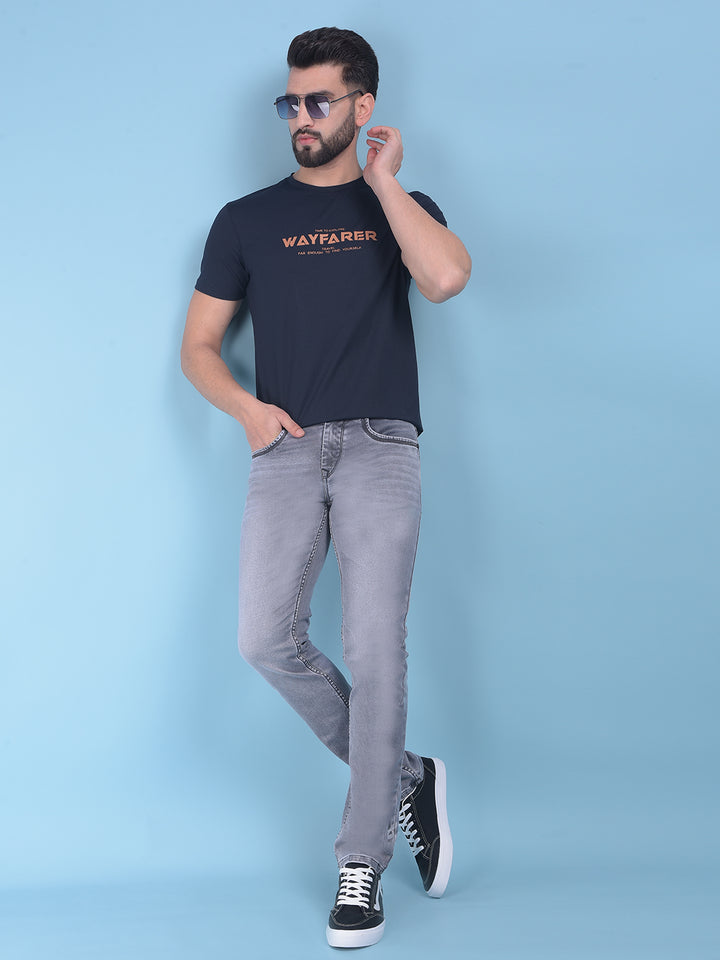 Blue Typographic Print T-Shirt-Men T-Shirts-Crimsoune Club