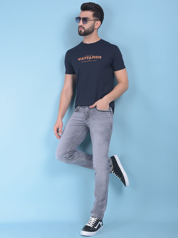 Blue Typographic Print T-Shirt-Men T-Shirts-Crimsoune Club