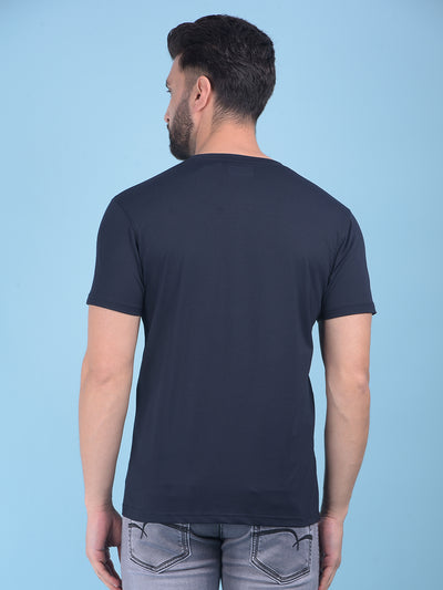 Blue Typographic Print T-Shirt-Men T-Shirts-Crimsoune Club