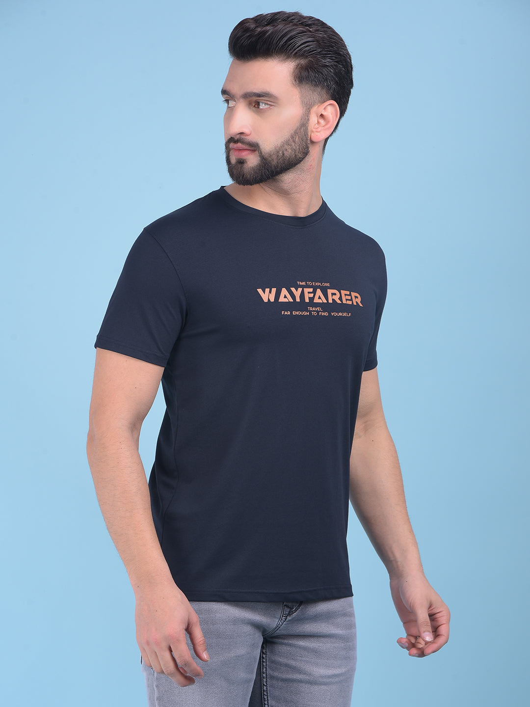 Blue Typographic Print T-Shirt-Men T-Shirts-Crimsoune Club