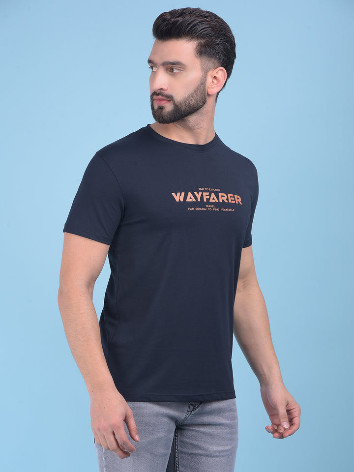 Blue Typographic Print T-Shirt-Men T-Shirts-Crimsoune Club