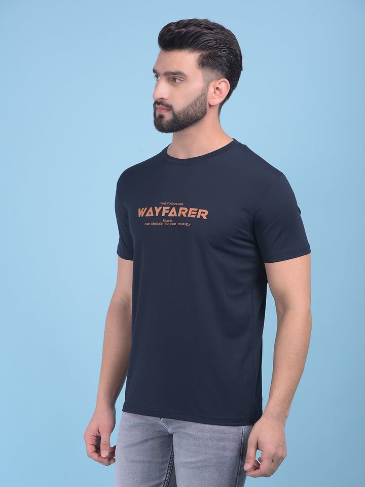 Blue Typographic Print T-Shirt-Men T-Shirts-Crimsoune Club