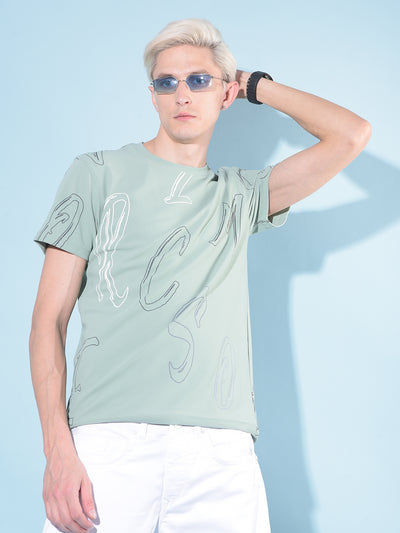 Green Typographic Printed Cotton T-Shirt-Men T-Shirts-Crimsoune Club