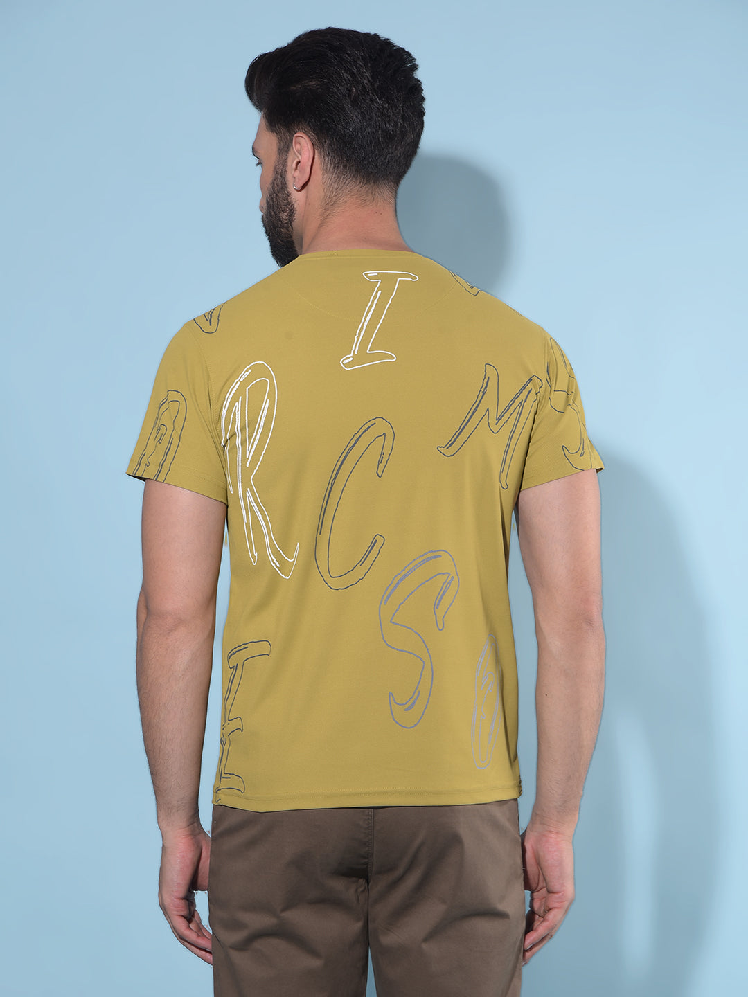 Mustard Typographic Printed Cotton T-Shirt-Men T-Shirts-Crimsoune Club