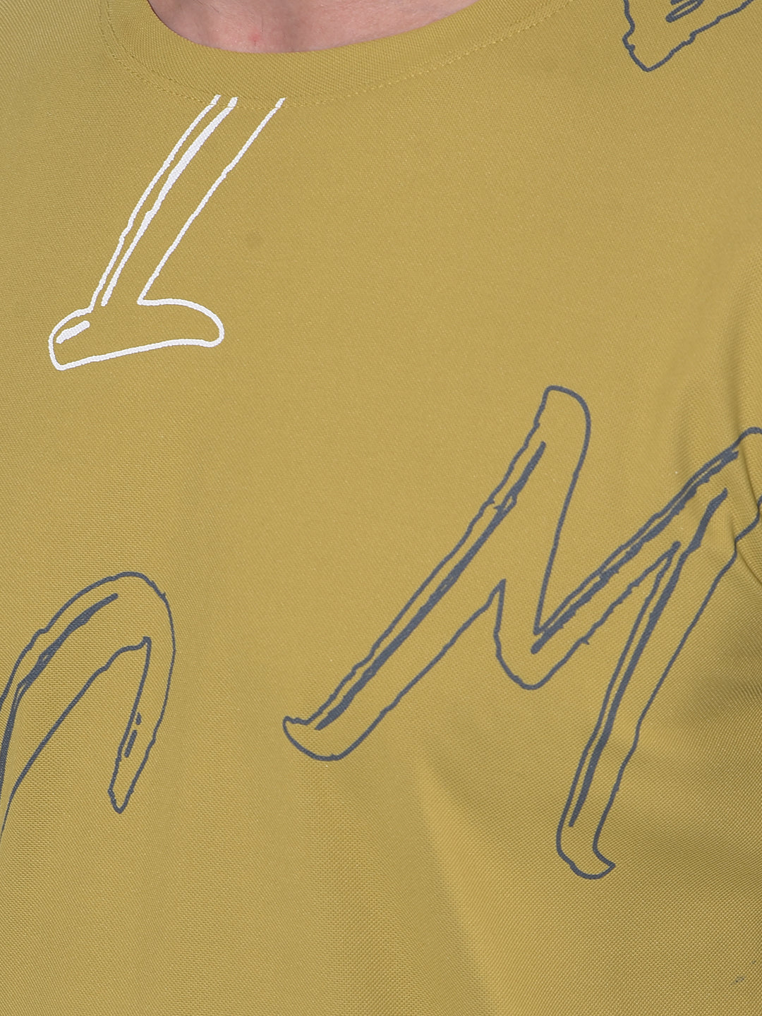 Mustard Typographic Printed Cotton T-Shirt-Men T-Shirts-Crimsoune Club