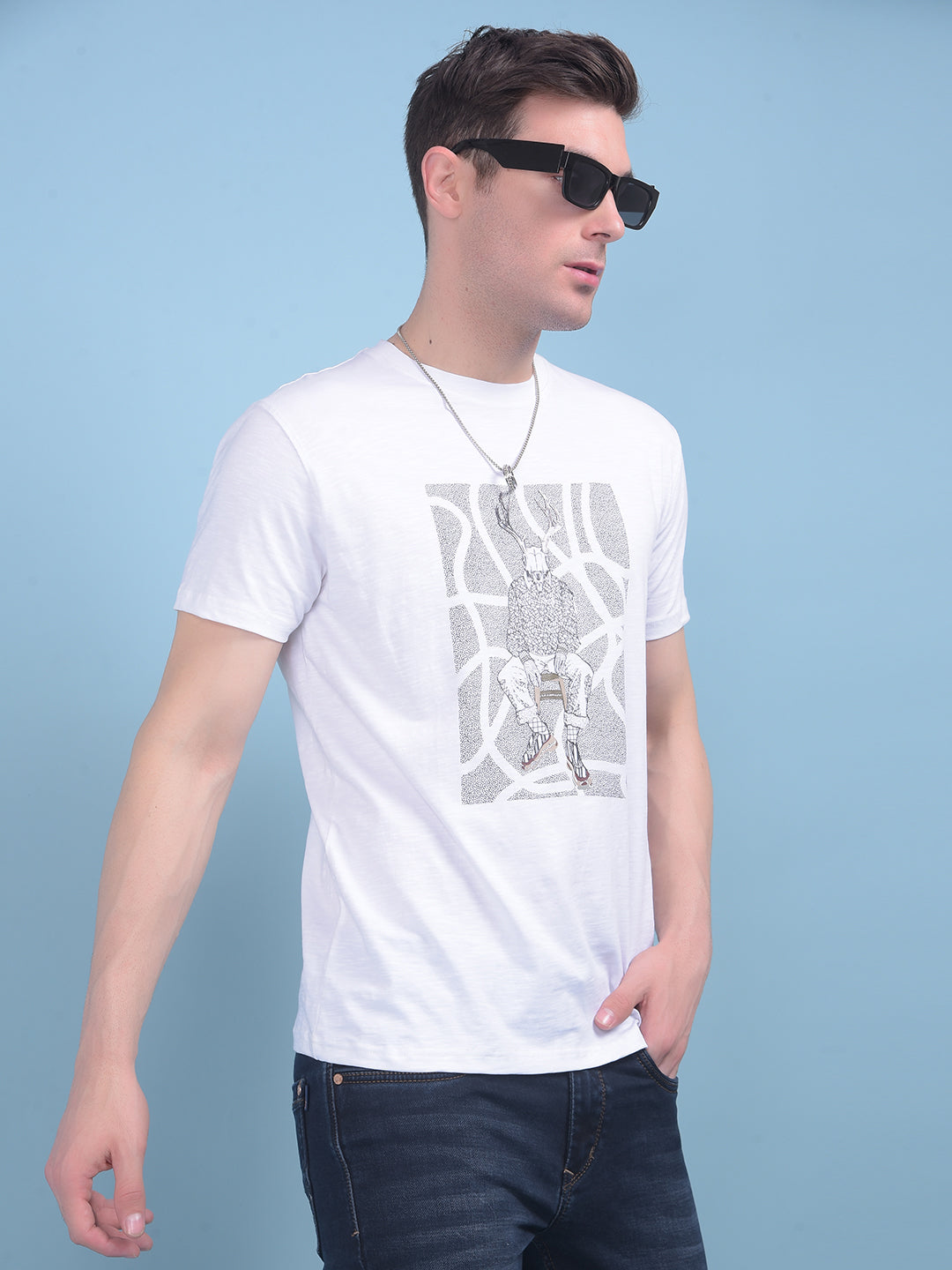 White Graphic Print Cotton T-Shirt-Men T-shirts-Crimsoune Club