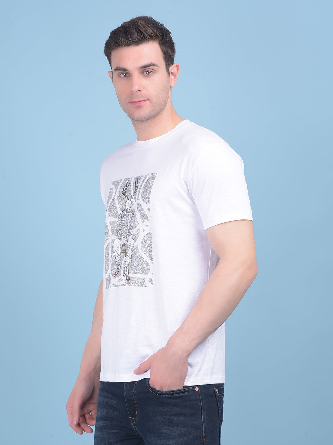 White Graphic Print Cotton T-Shirt-Men T-shirts-Crimsoune Club