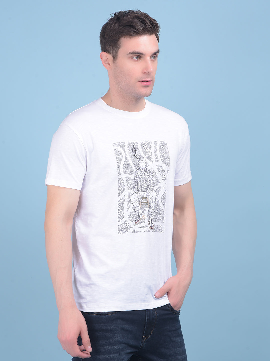 White Graphic Print Cotton T-Shirt-Men T-shirts-Crimsoune Club