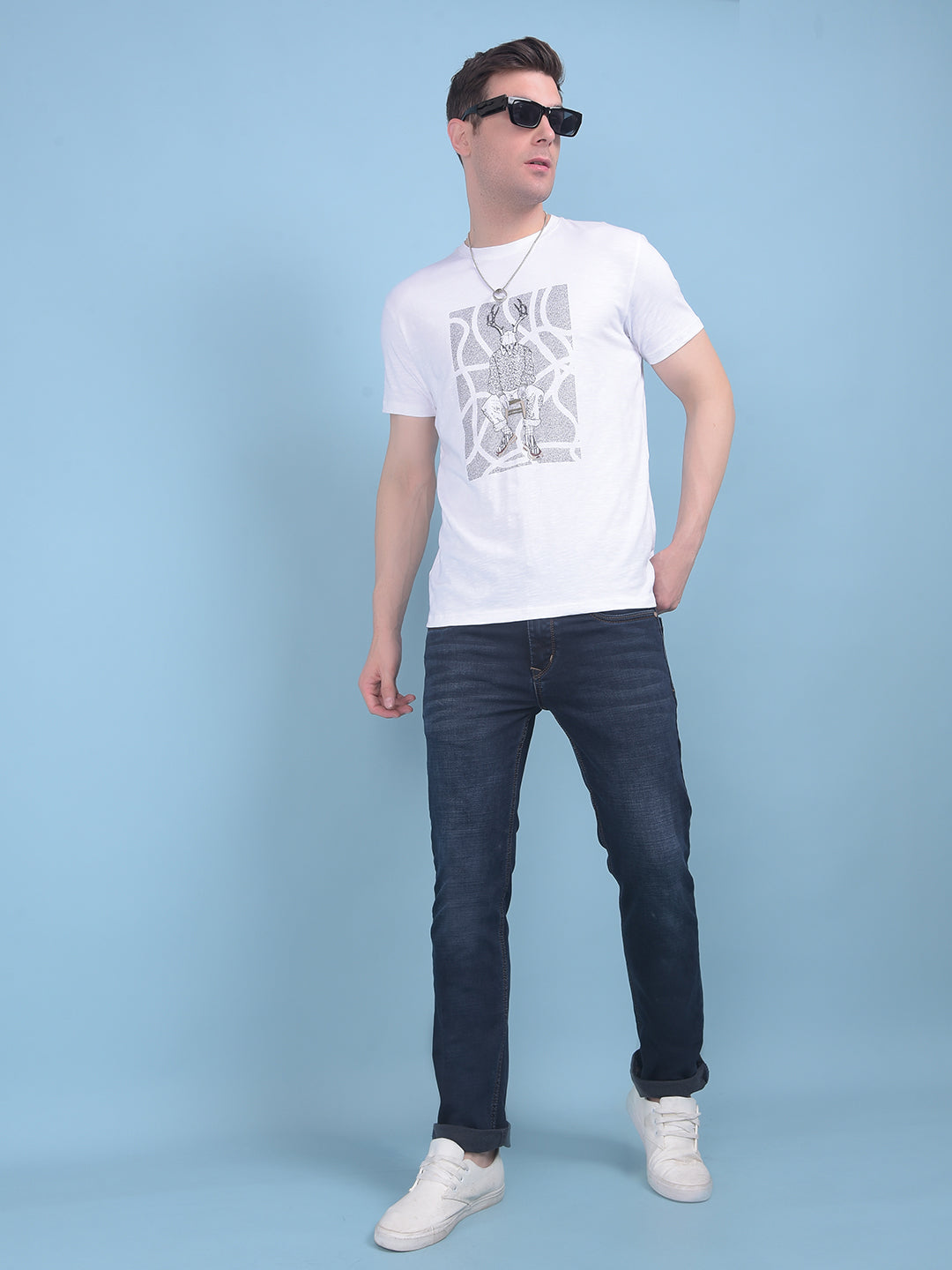 White Graphic Print Cotton T-Shirt-Men T-shirts-Crimsoune Club