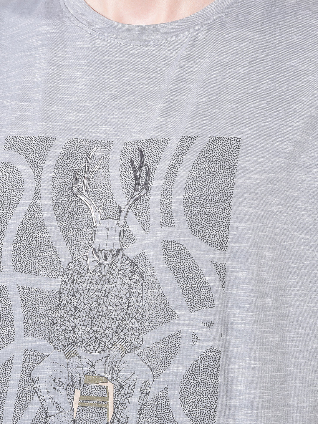 Grey Graphic Print Cotton T-Shirt-Men T-Shirts-Crimsoune Club