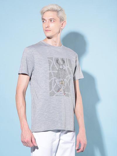 Grey Graphic Print Cotton T-Shirt-Men T-Shirts-Crimsoune Club