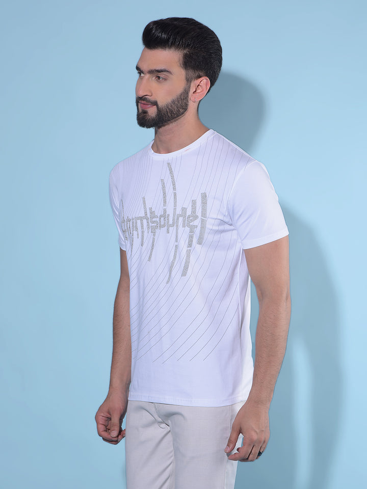 White Typographic Print Cotton T-Shirt-Men T-Shirts-Crimsoune Club