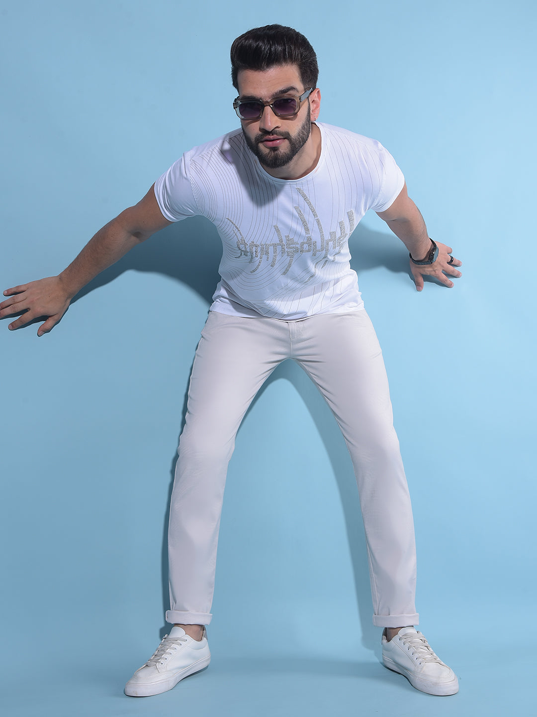White Typographic Print Cotton T-Shirt-Men T-Shirts-Crimsoune Club
