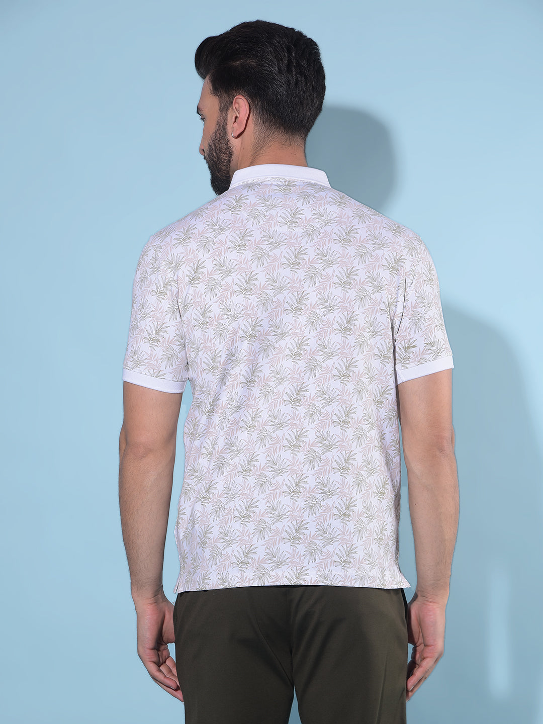 White Floral Print Polo T-Shirt-Men T-Shirts-Crimsoune Club