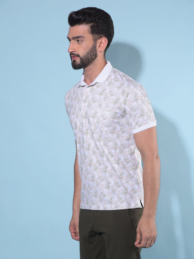 White Floral Print Polo T-Shirt-Men T-Shirts-Crimsoune Club