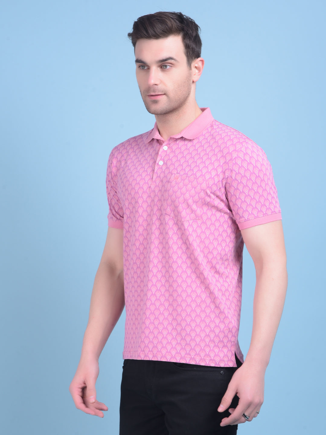 Pink Printed Cotton T-Shirt-Men T-Shirts-Crimsoune Club