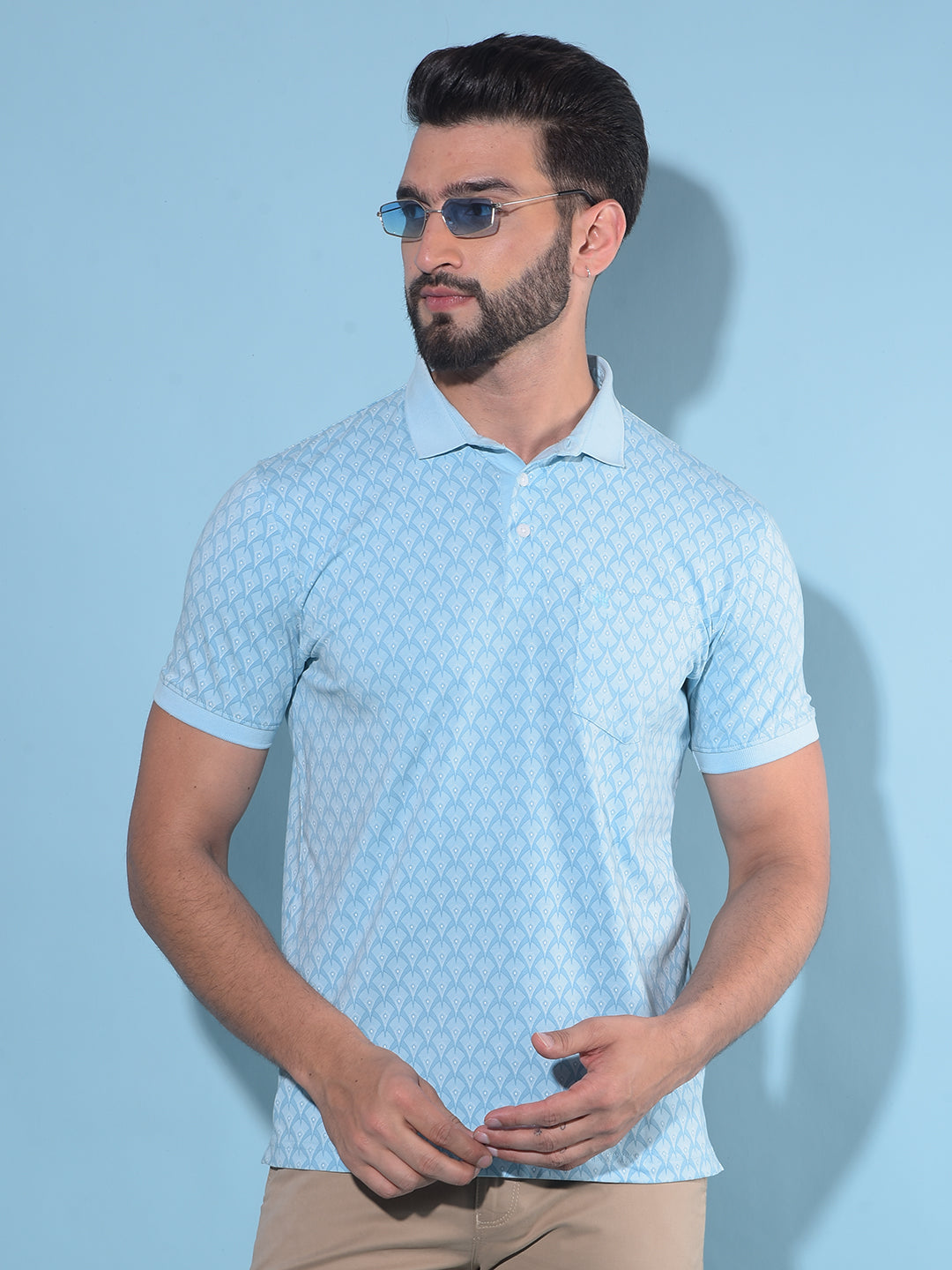 Blue Printed Polo T-Shirt-Men T-Shirts-Crimsoune Club