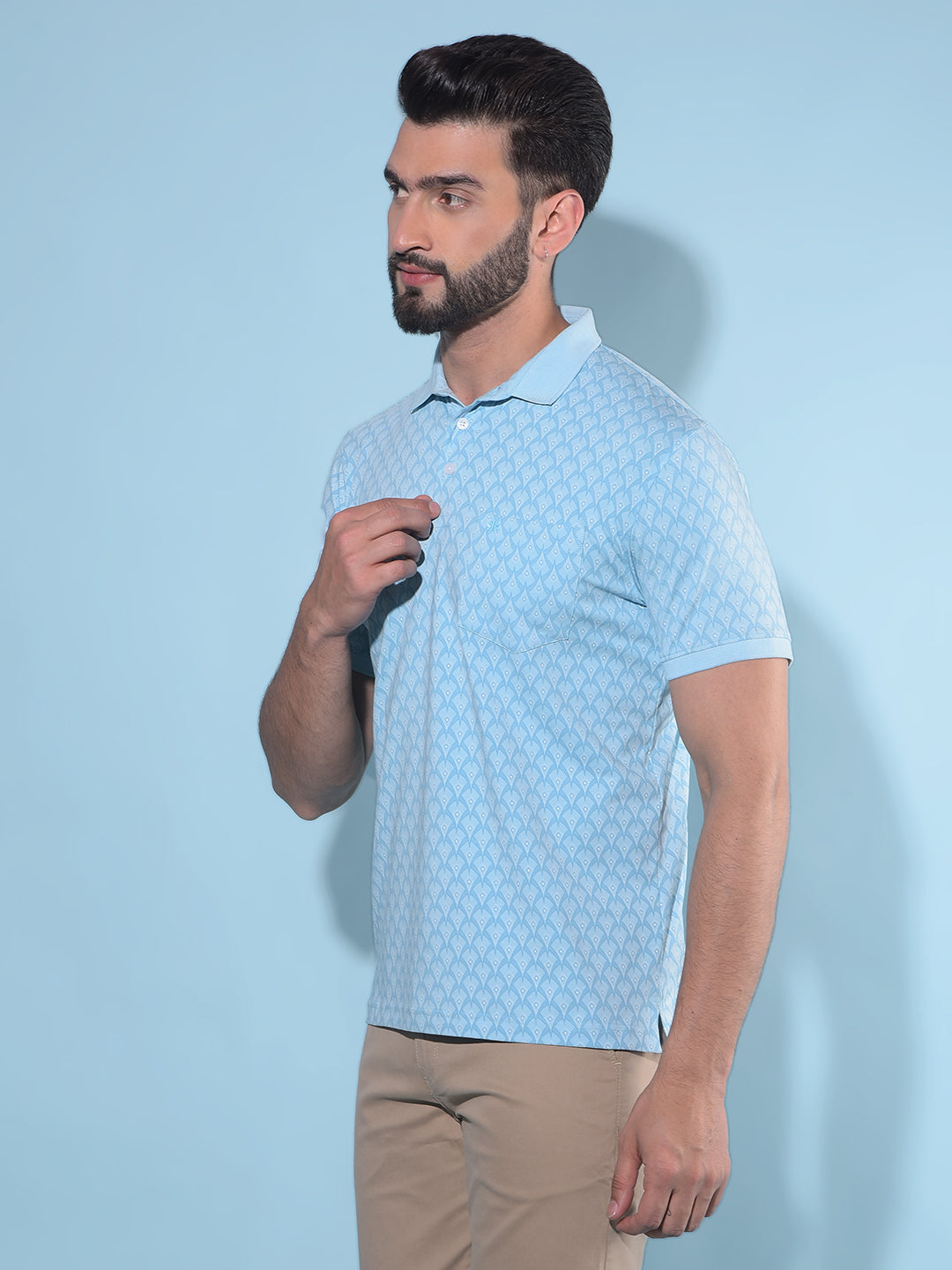 Blue Printed Polo T-Shirt-Men T-Shirts-Crimsoune Club