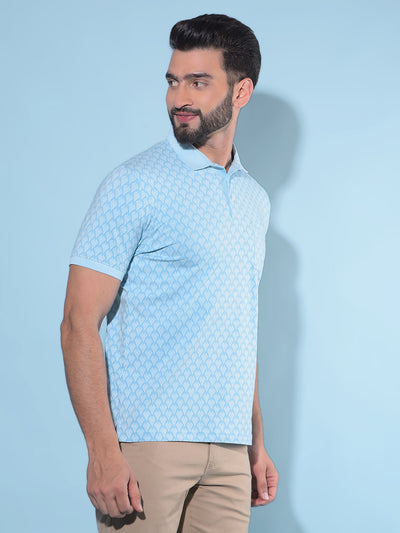 Blue Printed Polo T-Shirt-Men T-Shirts-Crimsoune Club