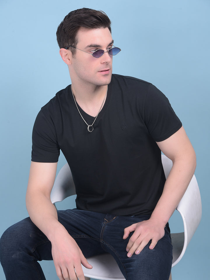 Black Cotton T-Shirt-Men T-Shirts-Crimsoune Club