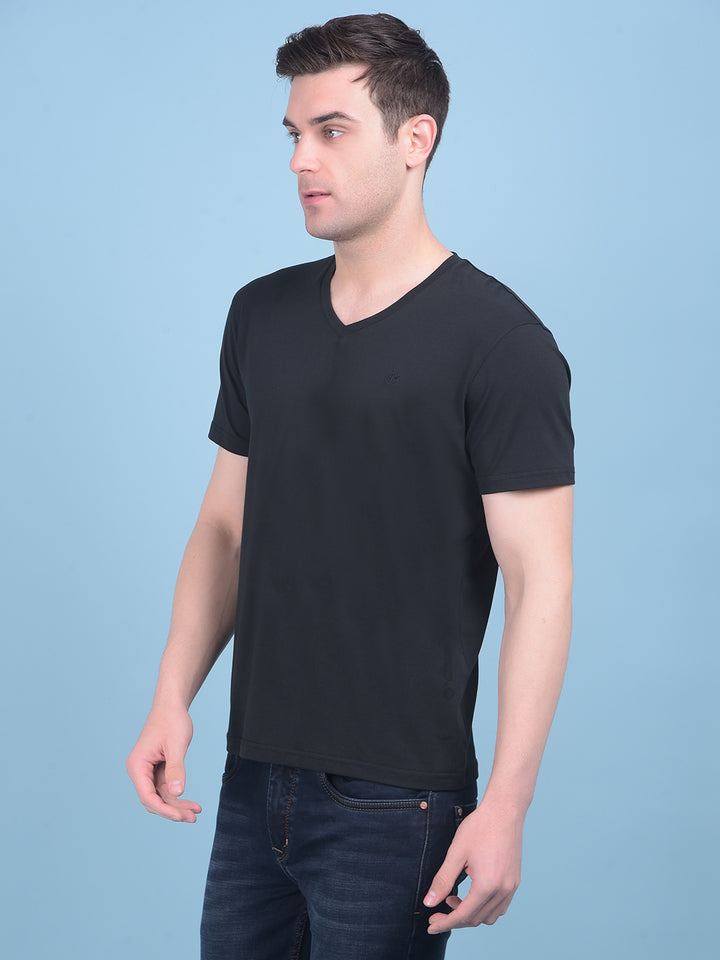 Black Cotton T-Shirt-Men T-Shirts-Crimsoune Club