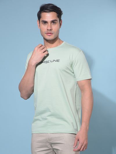 Green Typographic Print Cotton T-Shirt-Men T-Shirts-Crimsoune Club