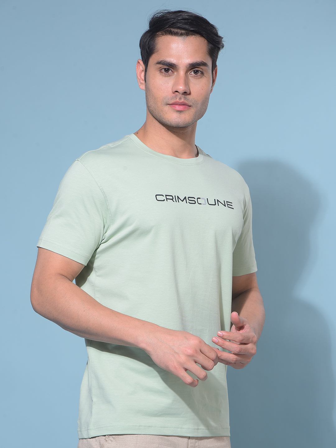 Green Typographic Print Cotton T-Shirt-Men T-Shirts-Crimsoune Club