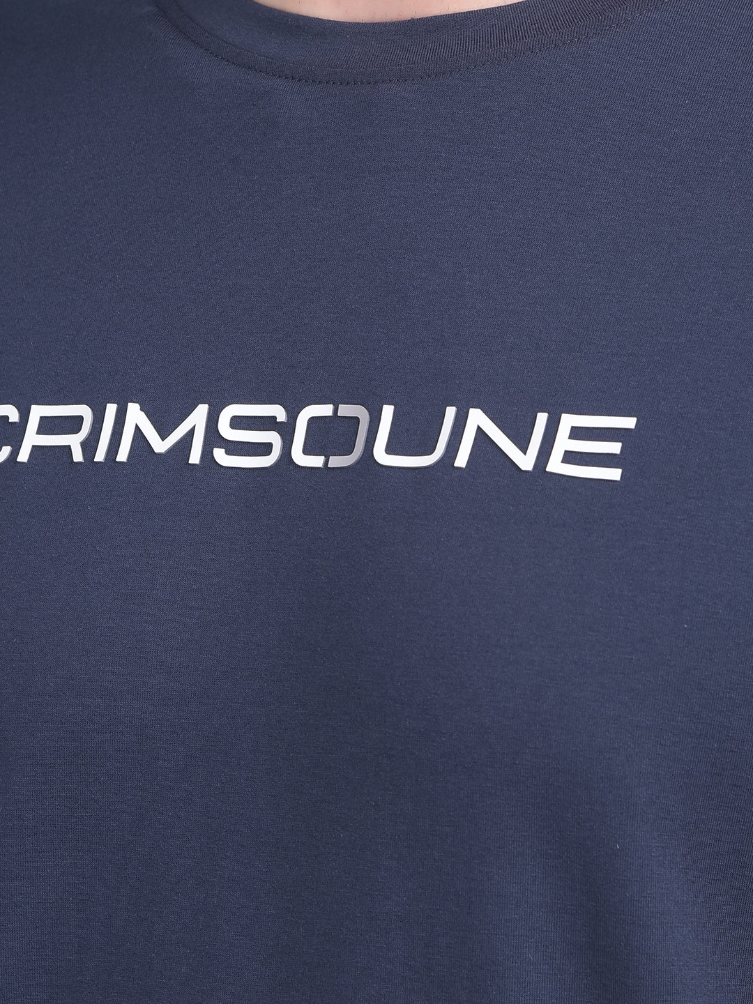 Navy Blue Typographic Print Cotton T-Shirt-Men T-shirts-Crimsoune Club