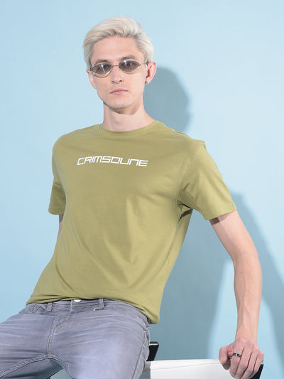 Olive Typographic Print Cotton T-Shirt-Men T-shirts-Crimsoune Club