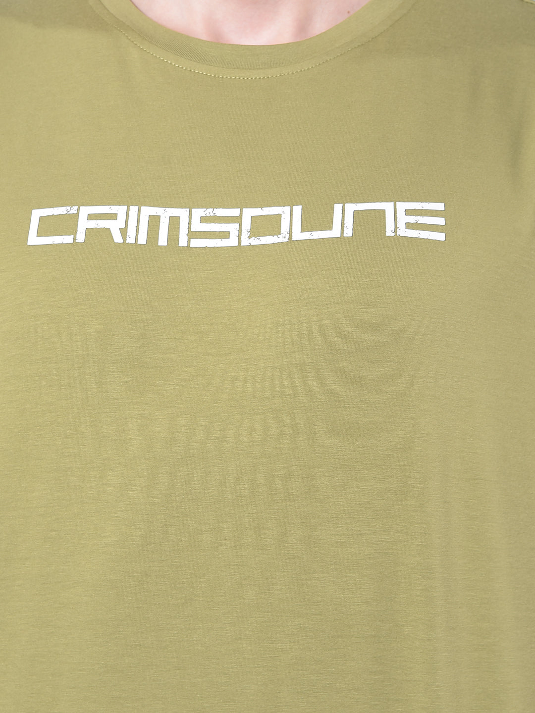 Olive Typographic Print Cotton T-Shirt-Men T-shirts-Crimsoune Club