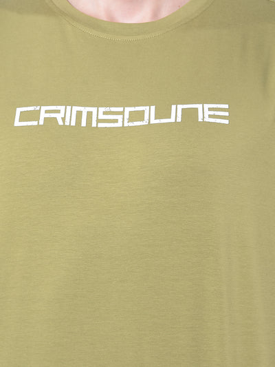 Olive Typographic Print Cotton T-Shirt-Men T-shirts-Crimsoune Club