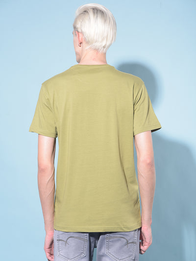 Olive Typographic Print Cotton T-Shirt-Men T-shirts-Crimsoune Club